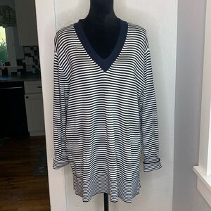 Tommy Hilfiger white blue striped knit tunic sweater long sleeve 100% cotton Lrg